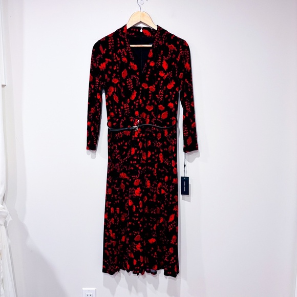 TOMMY HILFIGER Black & Red Pleated Floral Midi Dress - Picture 4 of 11